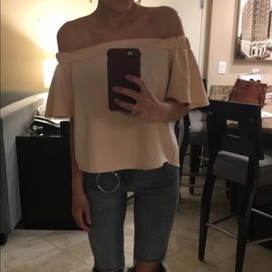 Boohoo light pink off the shoulder top